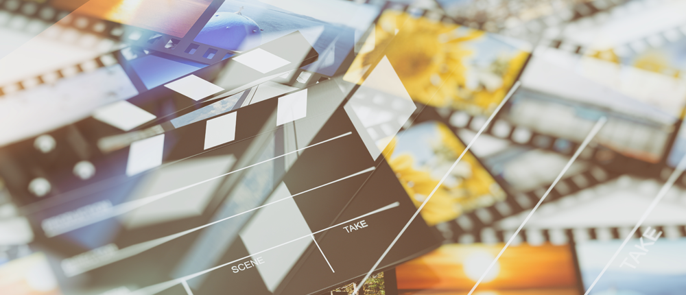Film reels and a clapperboard